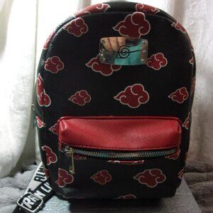 E-98 NARUTO AKATSJUK SASUKE RED CLOUD FAUX SAFFIANO LEATHER MINI BACKPACK